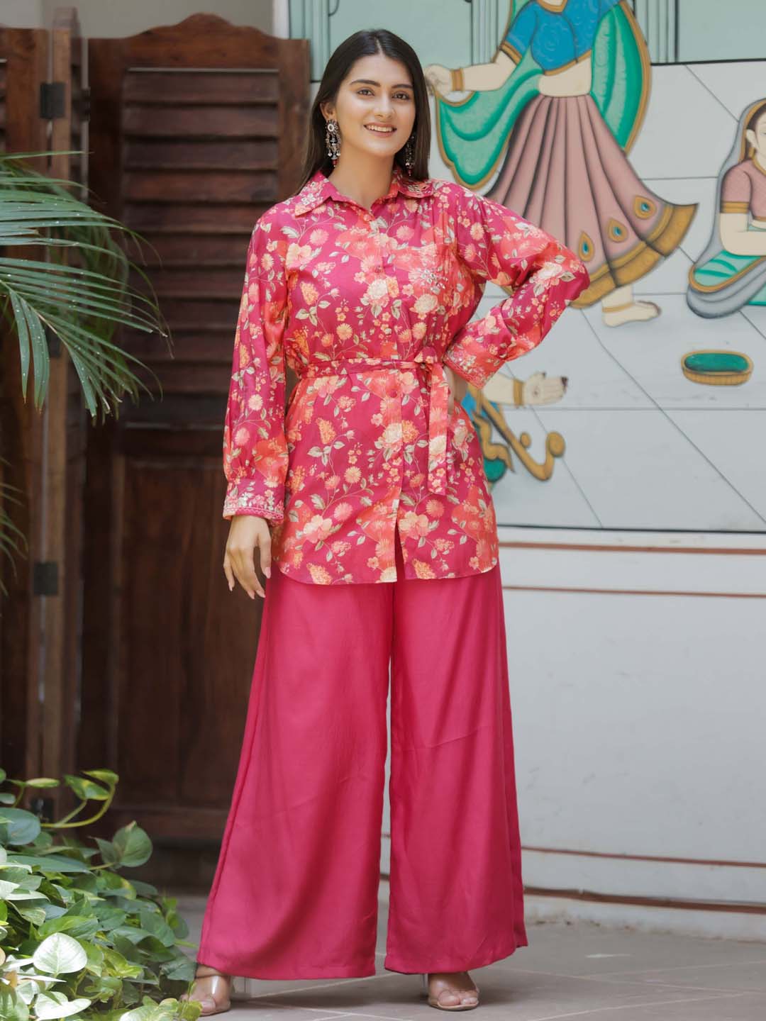 Floral Printed Muslin Kurti With Palazzo